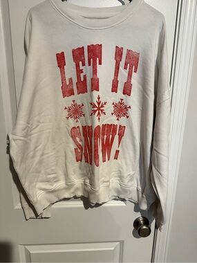 Let It Snow Graphic Crewneck Sweater - White with Red Print